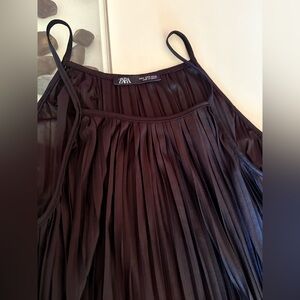 Zara- Pleated Spaghetti Strap Tank Top - Black